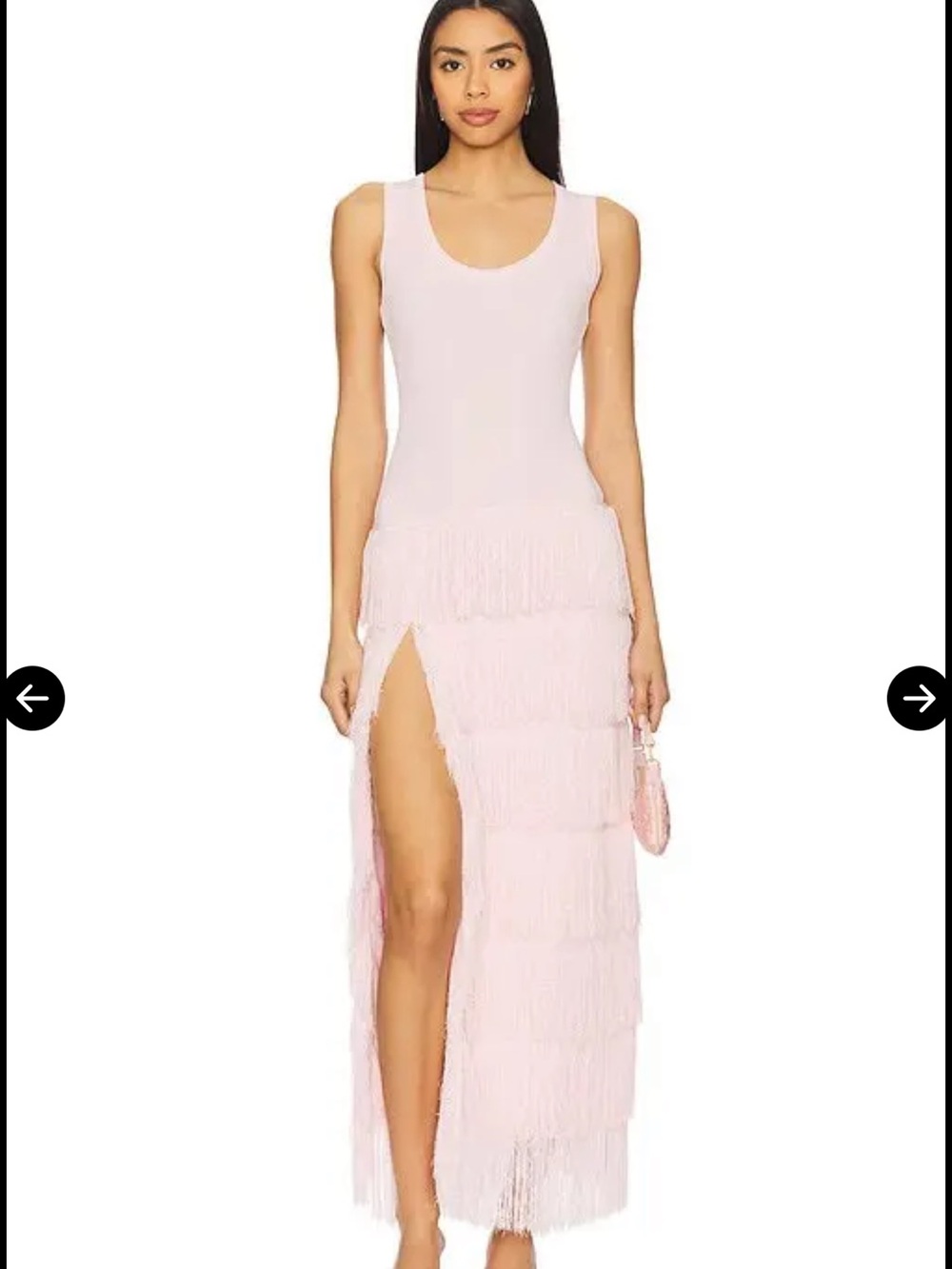 Aknvas Light Pink Fringe High-Slit Maxi Dress